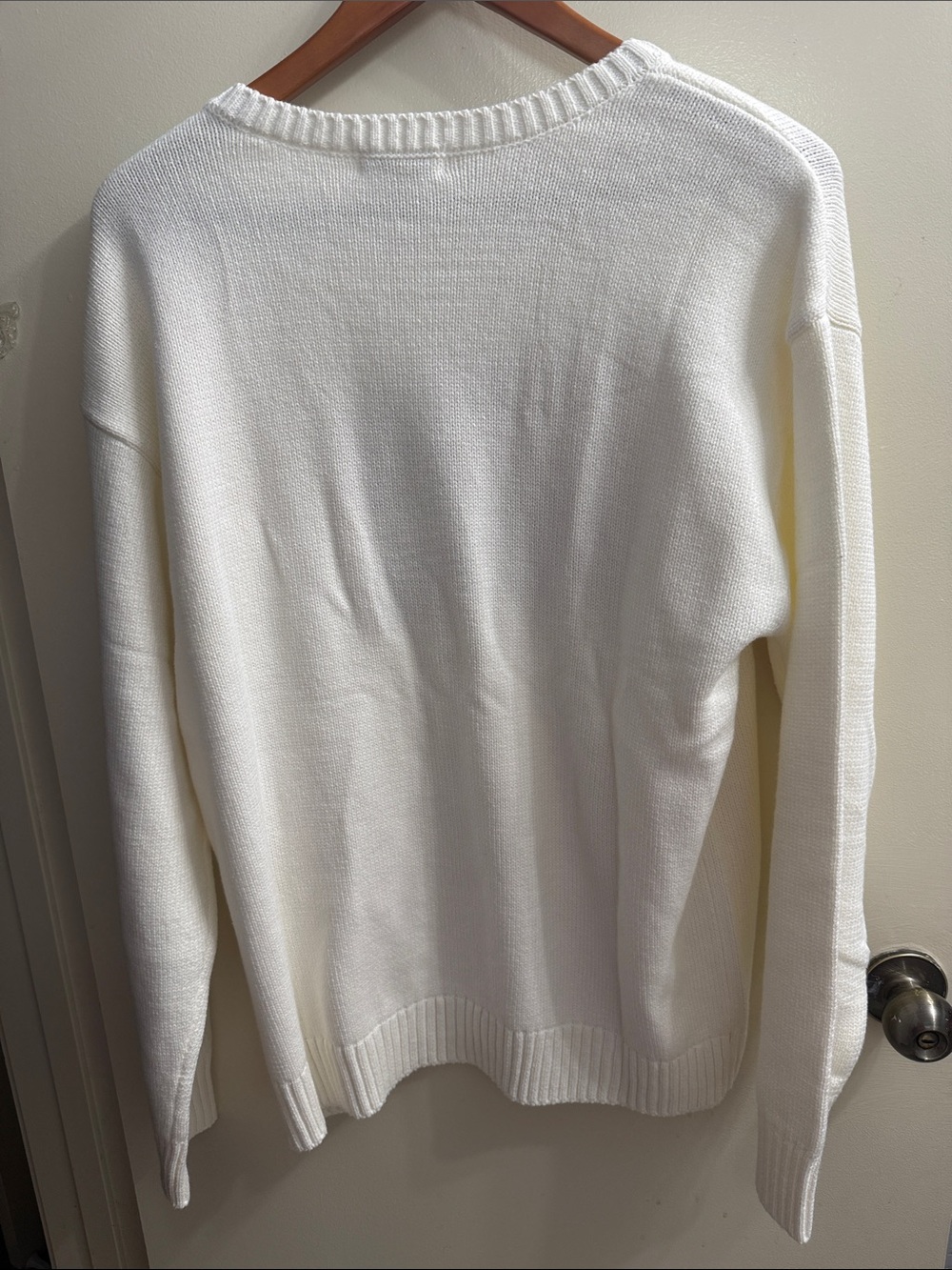 Mighty Fine White Crewneck Sweater with American Flag Patch 4th of July - Picture 2 of 7